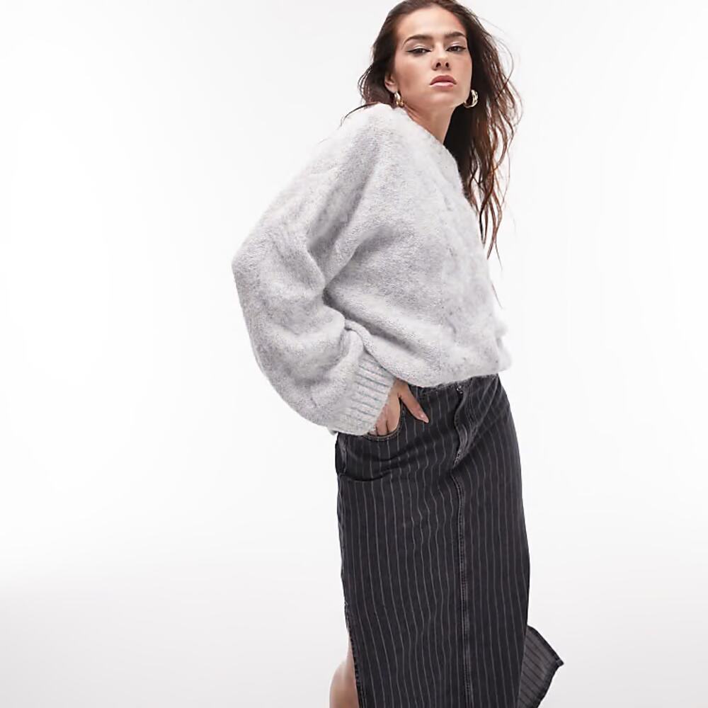 Topshop Two-Tone Cable Knit Sweaterin LIght Grey Size M